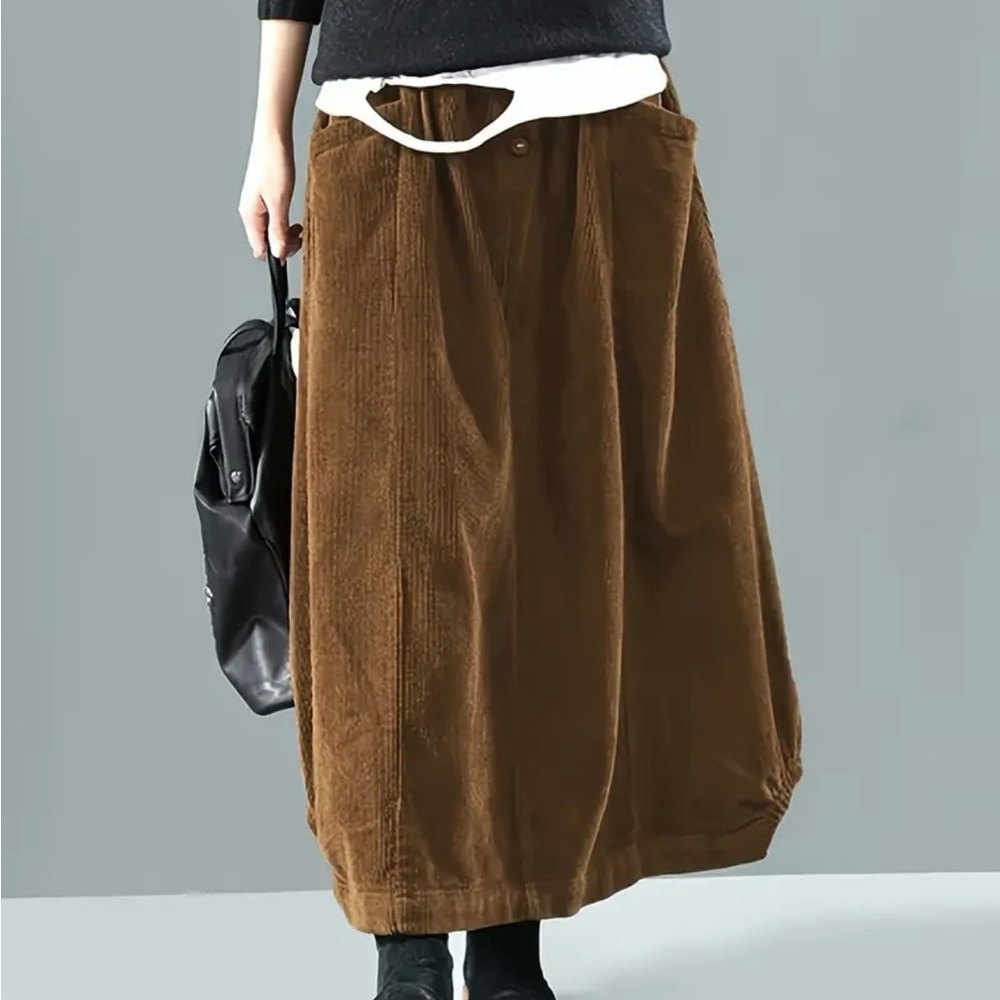 Brown Asymmetrical Maxi Skirt with Ruched Details